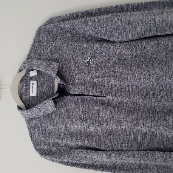 Lacoste Men Rugby Polo Shirt Medium Navy Blue Mouline Cotton Long Sleeve Preppy - Picture 2 of 13